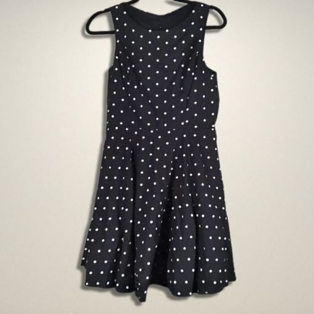🦋 Bailey Blue Fit and Flare Polka Dot Dress Black White Medium